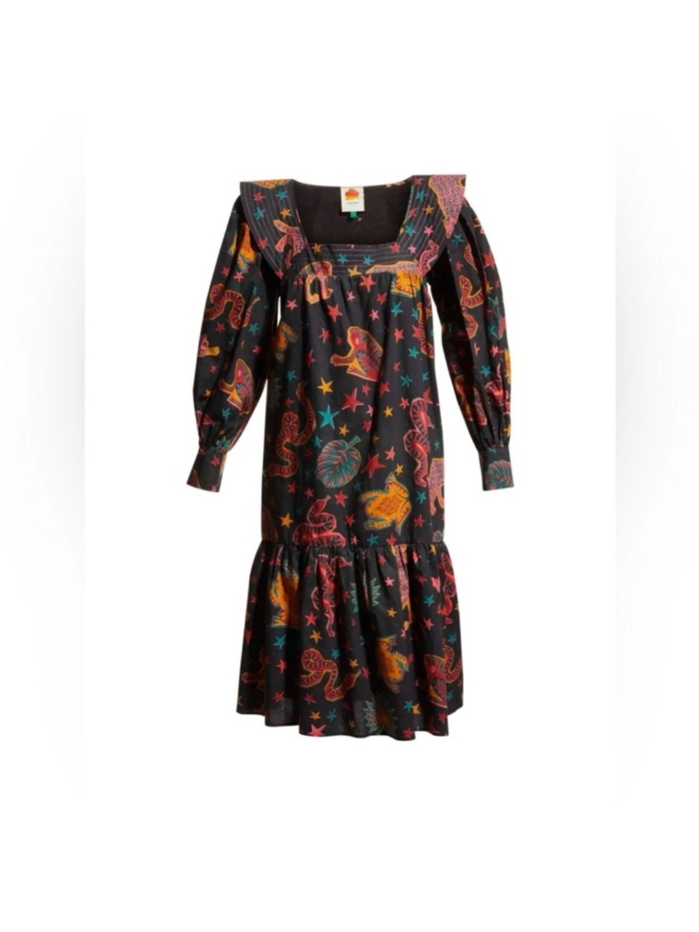 Farm Rio Black Animal Sky Midi Dress